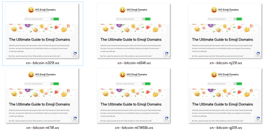 bunch of Bitcoin domains that resolve to websites that appear to be those of .WS Emoji Domains bunch of Bitcoin domains that resolve to websites that appear to be those of .WS Emoji Domains